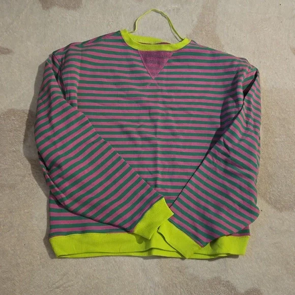 Free People Classic Striped Oversized Crewneck Sweatshirt  Sweater NEW! - Picture 4 of 7